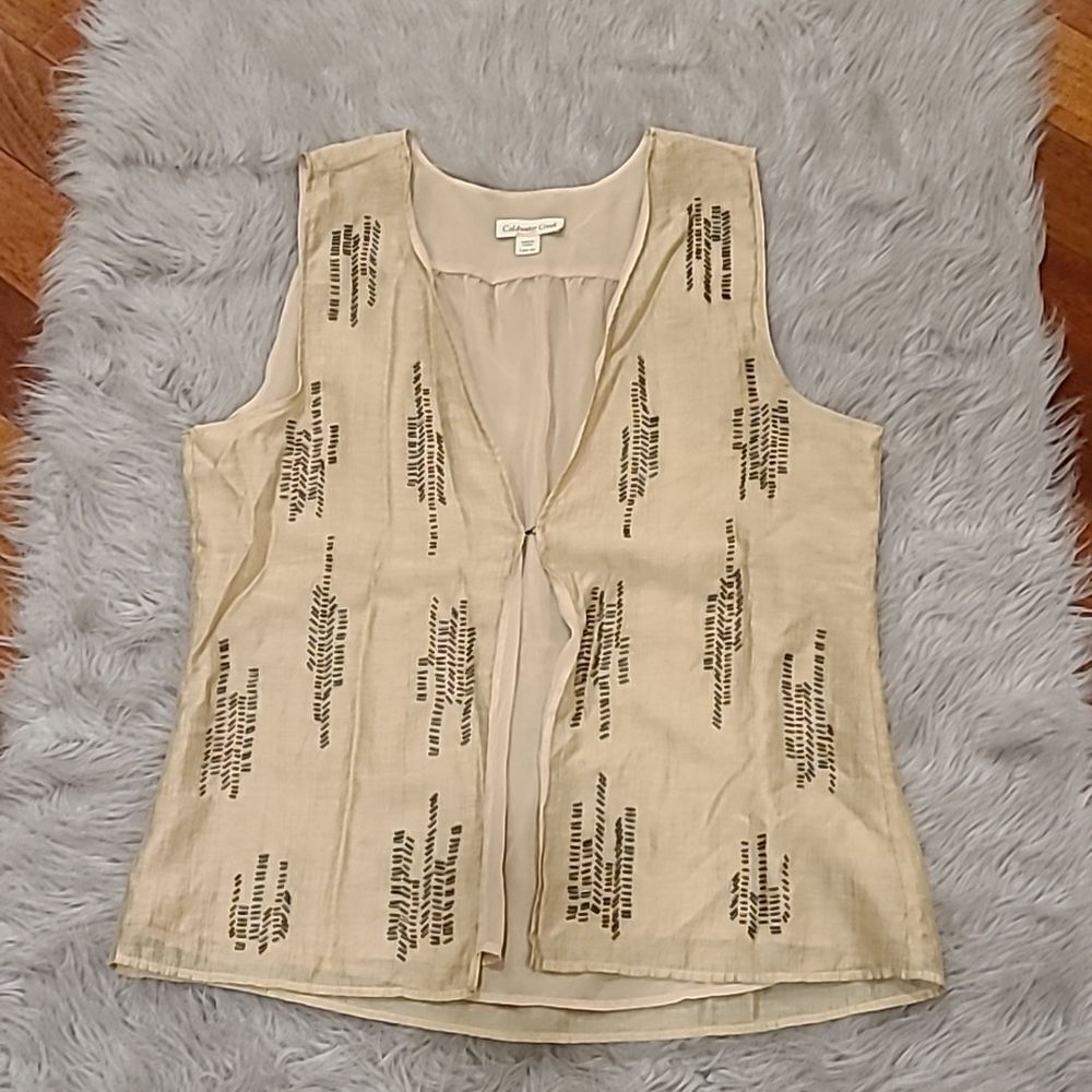 Coldwater creek womens light weight tan vest with brown beadwork size large